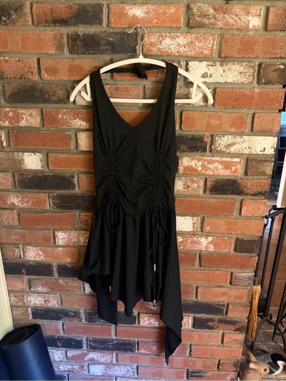 Black V-Neck Ruched Asymmetric Hem Dress